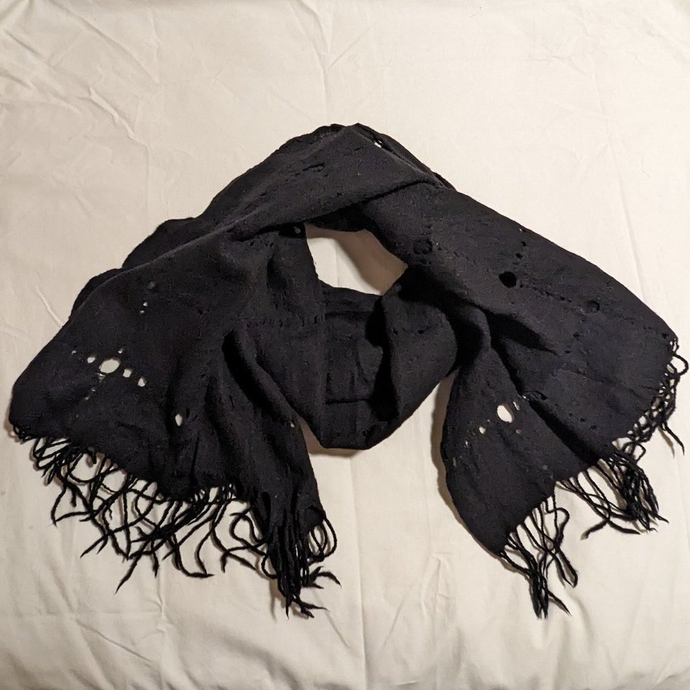 Black Wool Open Weave Scarf